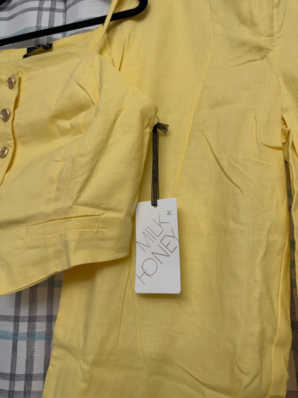 Yellow Linen-Blend Crop Top & Wide-Leg Pant Set - Picture 2 of 5